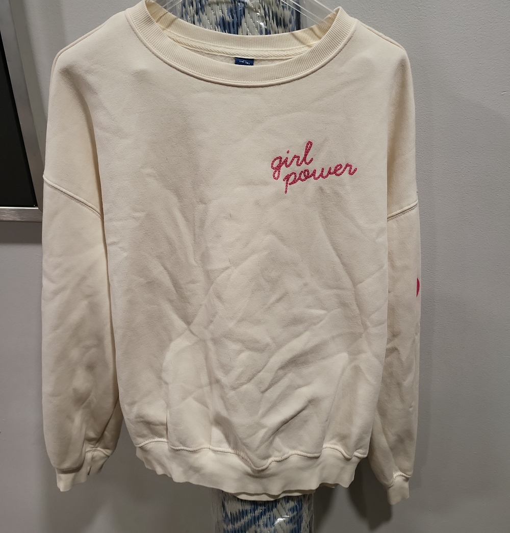 Cream "Girl Power" Embroidered Sweatshirt